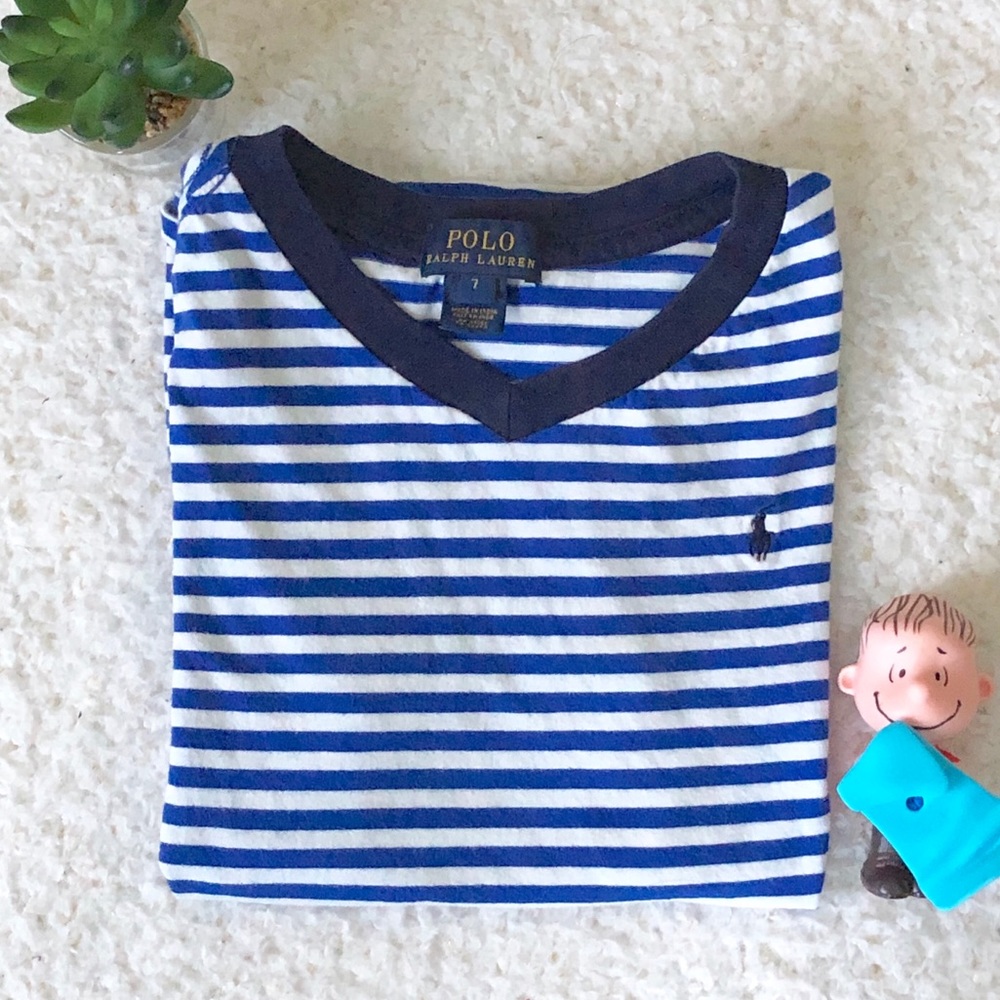 Ralph Lauren Blue & White Jersey T Shirt Boys Sz 7